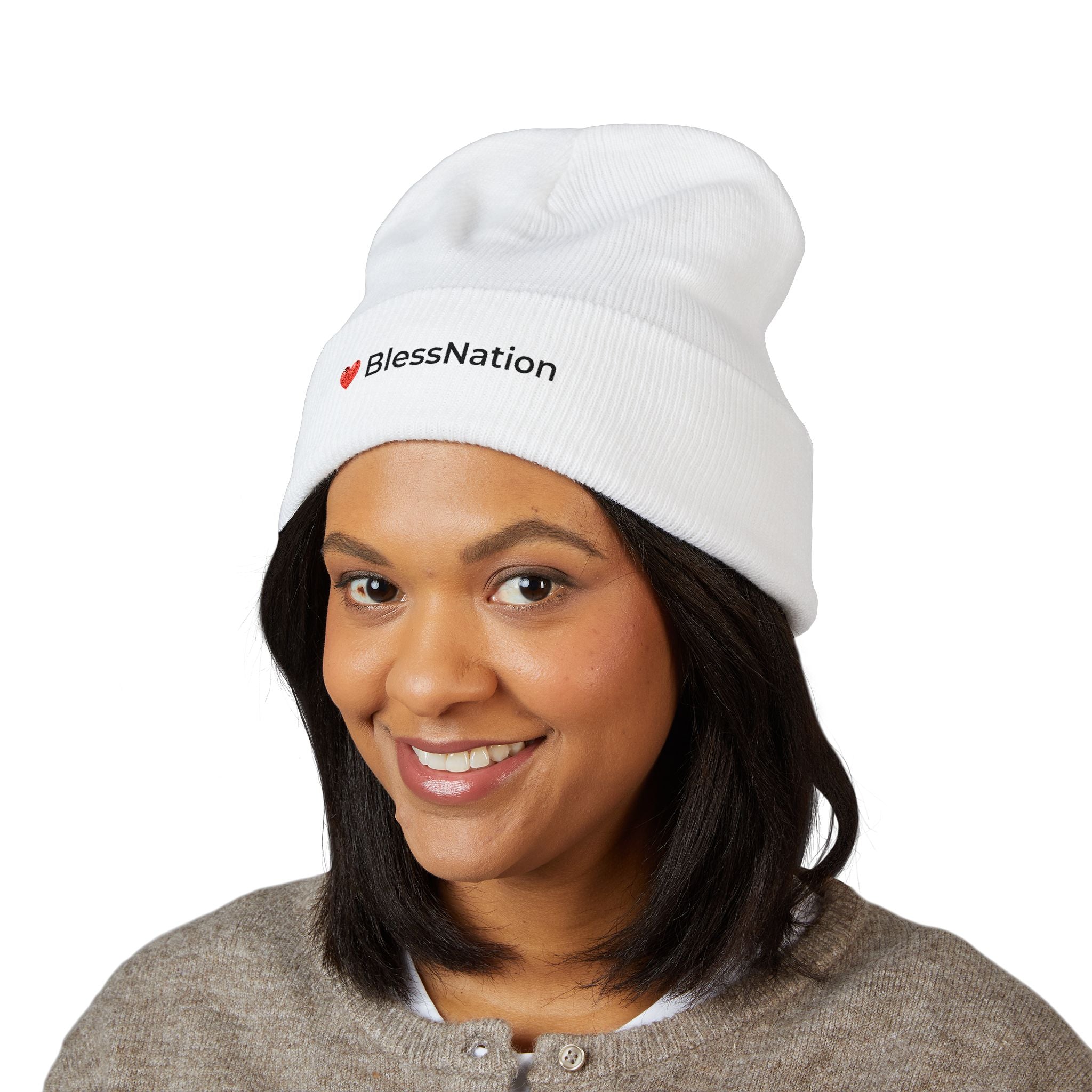 BlessNation™❤️ Classic Cuffed Beanie – White